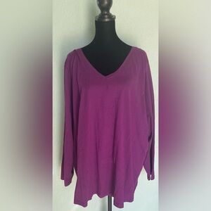Woman Within Rich Purple Long Sleeve V-Neck Top